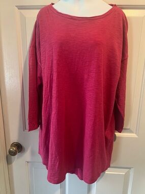 Chico's Raspberry Pink 3/4-Sleeve Boatneck Top
